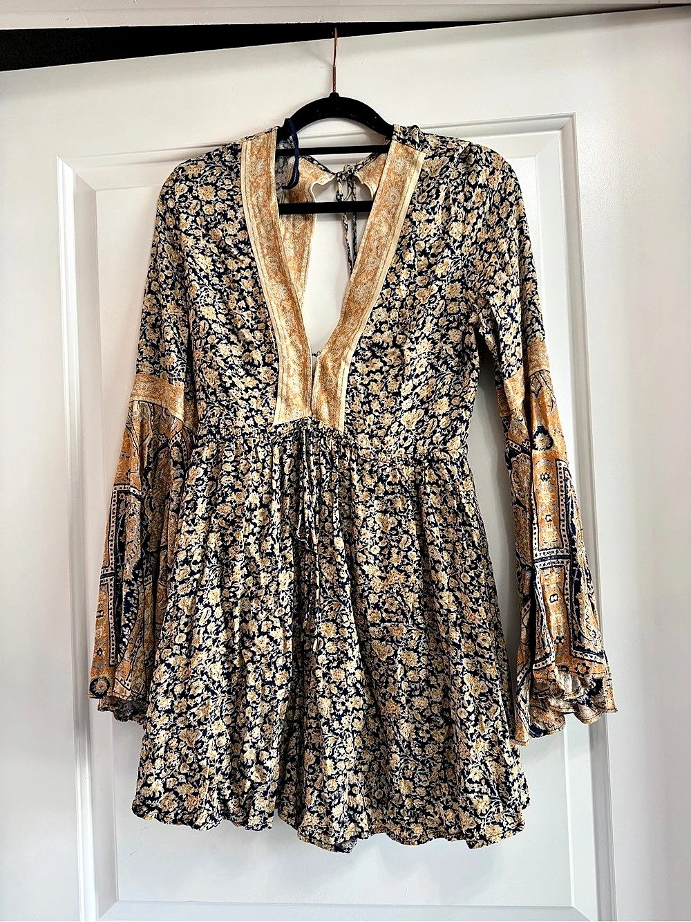 Free People Once Upon A Summertime Romper Floral Bell Sleeve Open Back GUC